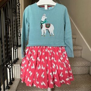 Mini Boden Alpaca Llama Dress 6 7 Y Blue Pink Sequin Embellished Long Sleeve